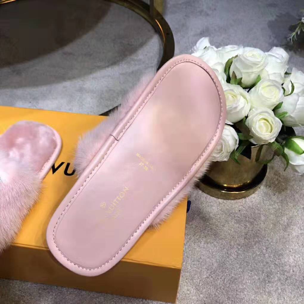 Louis Vuitton LV Women Homey Flat Mule in Mink Fur-Pink