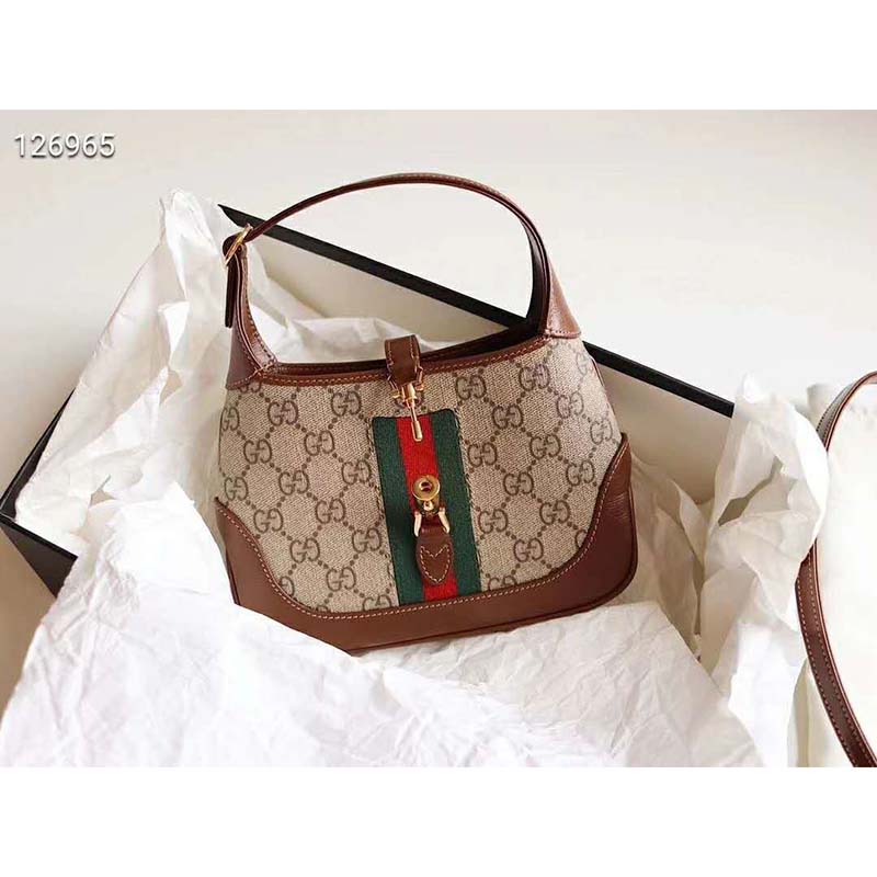 Gucci Women Jackie 1961 Mini Hobo Bag Beige/Ebony GG Supreme Canvas