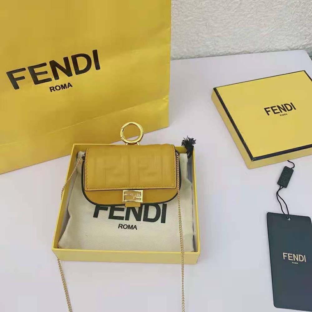 Fendi Women Nano Baguette Charm Yellow Nappa Leather Charm
