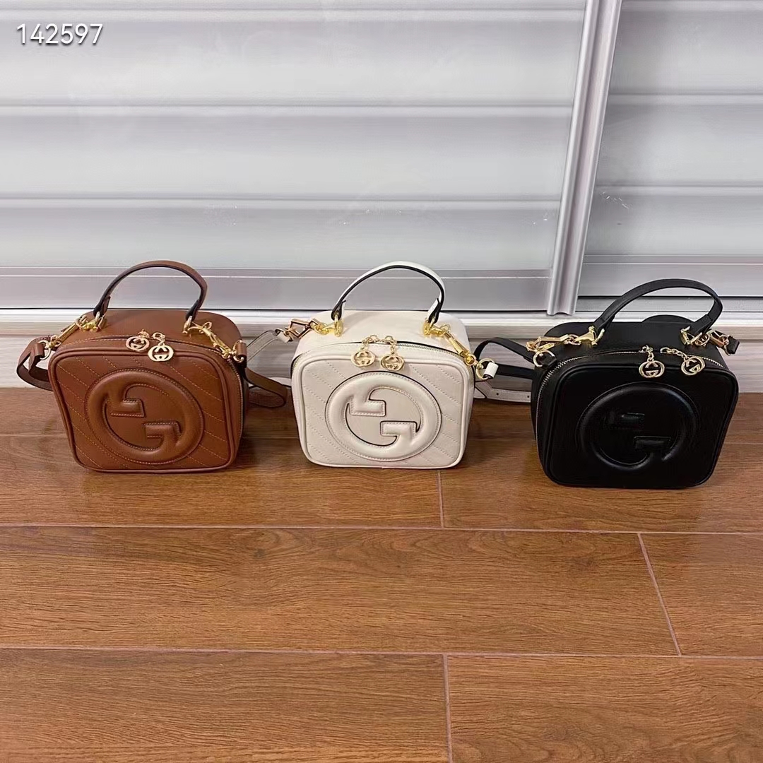 Gucci Women GG Blondie Top Handle Bag Cuir Leather Round Interlocking G