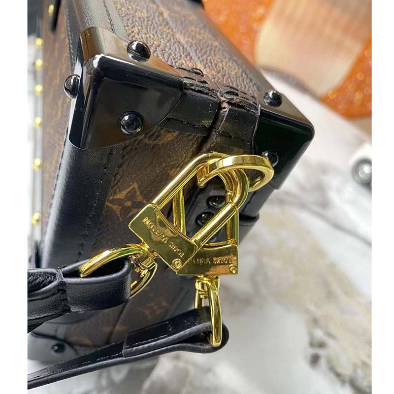 Louis Vuitton LV Unisex Petite Malle Handbag Monogram Coated Canvas Cowhide Leather