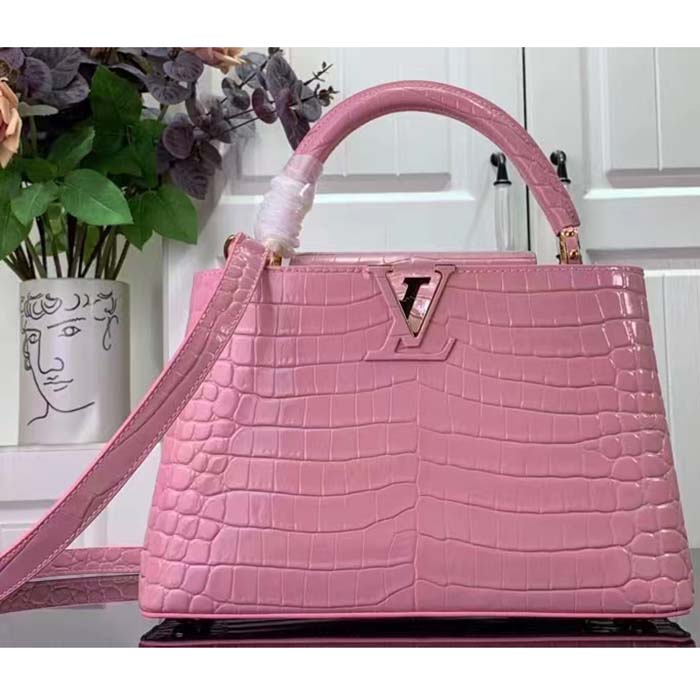 Louis Vuitton LV Women Capucines MM Handbag Pink Crocodilien Brillant Savoir Faire