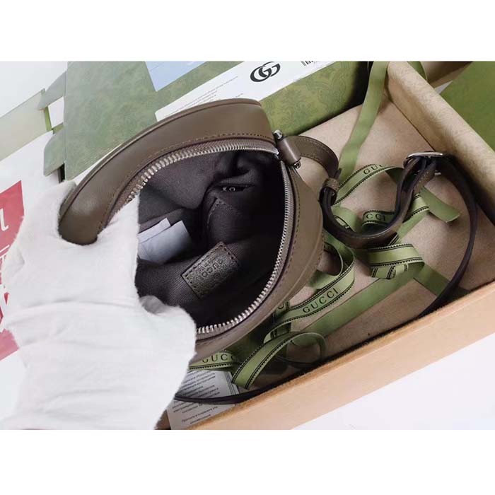 Gucci Women GG Blondie Mini Shoulder Bag Brown Leather Round Interlocking G Patch