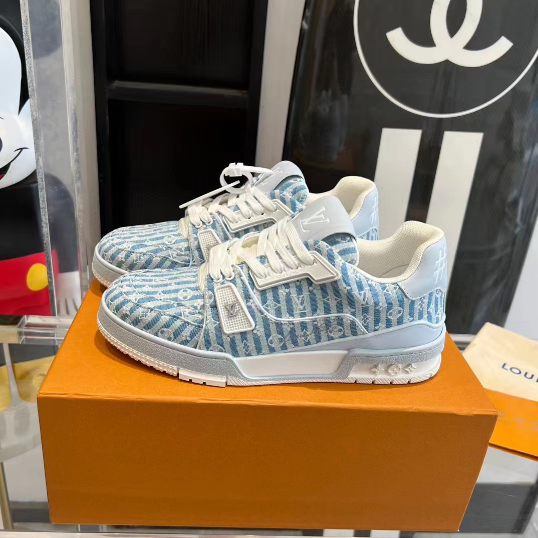 Louis Vuitton Unisex LV Trainer Sneaker Blue Monogram Denim Flowers Rubber LV Initials