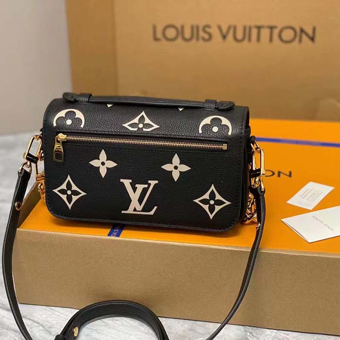 Louis Vuitton LV Women Pochette Métis East West Bag Black Beige Grained Cowhide Leather