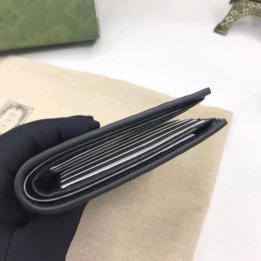 Gucci Unisex GG Marmont Leather Bi-Fold Wallet Black Smooth Leather Double G