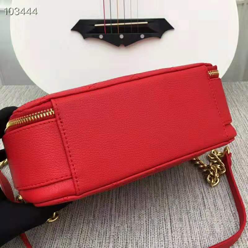 Chanel Women Vanity Case in Embossed Grained Calfskin Metal Chain-Red