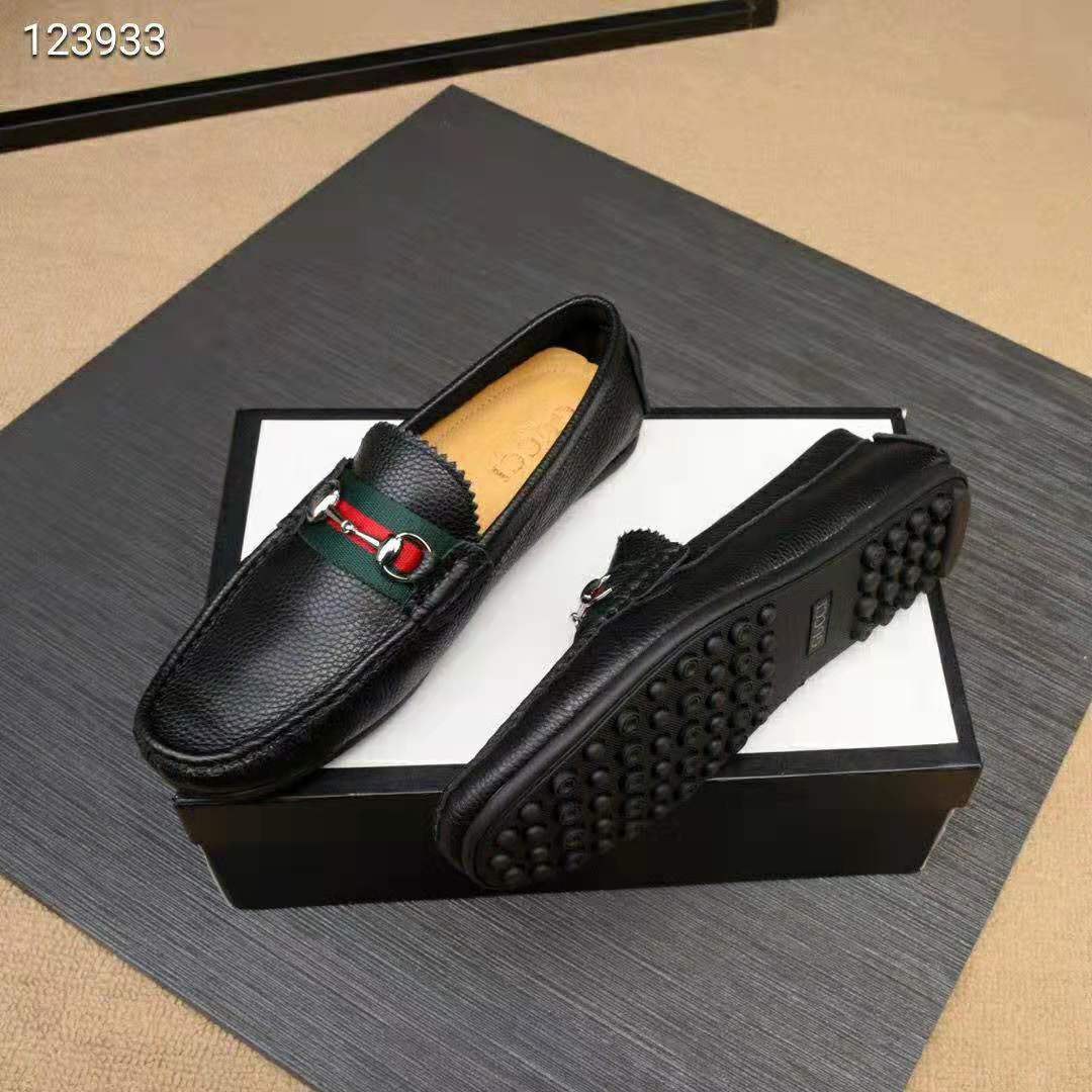 Gucci Men Leather Driver with Web-Black