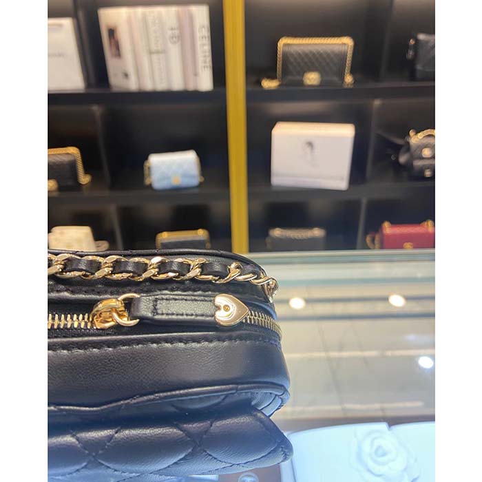 Chanel Women CC Heart Shape Bag Black Calfskin Leather Gold-Tone Metal