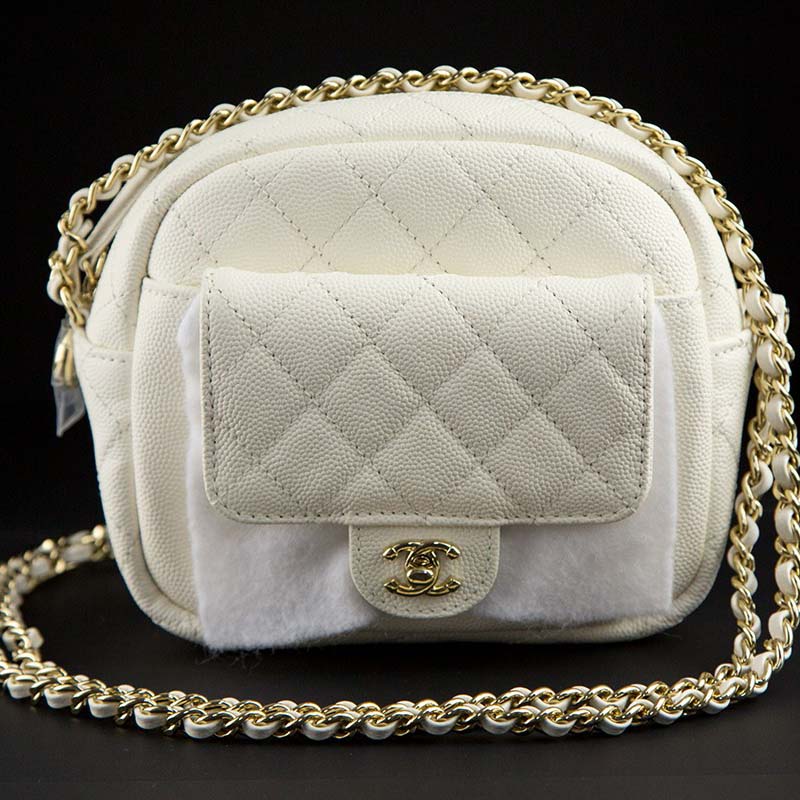 Chanel Women Vanity Case in Grained Calfskin Leather-White