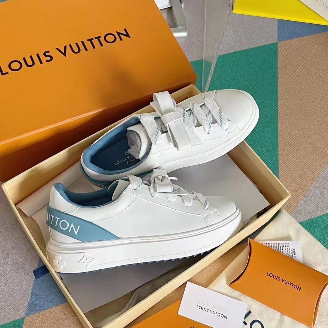Louis Vuitton LV Women Time Out Sneaker Blue Calf Leather Rubber Outsole
