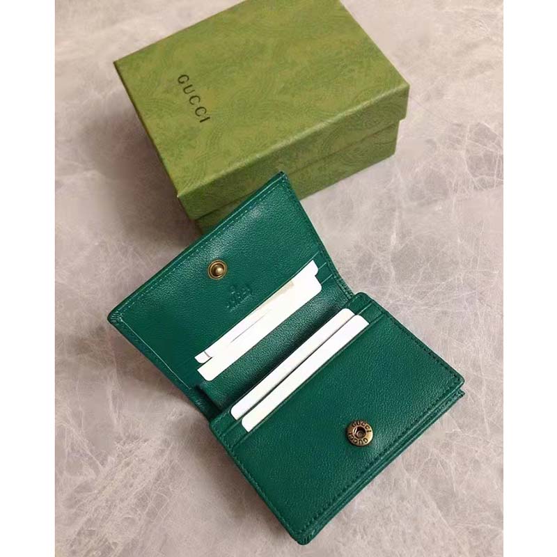 Gucci Women Gucci Diana Card Case Wallet Double GG Green Leather