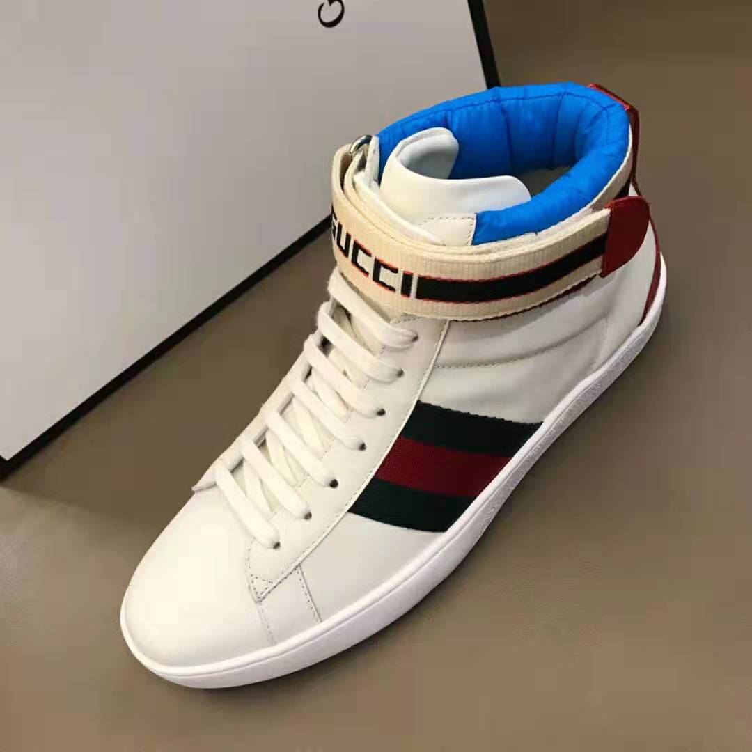 Gucci Unisex Ace Gucci Stripe High-Top Sneaker in 5.1 cm Height-White