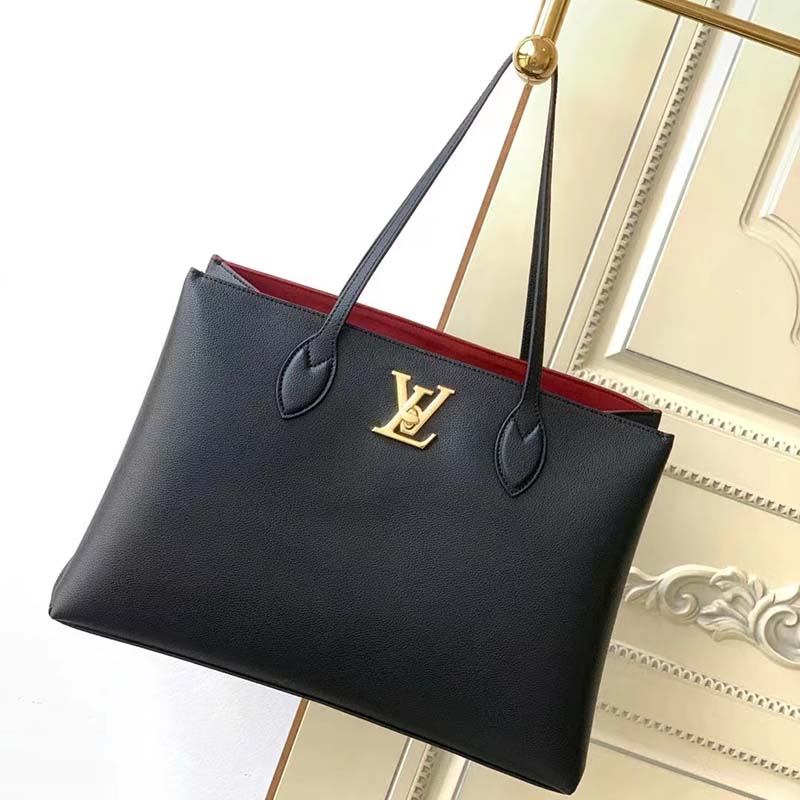 Louis Vuitton LV Women Lockme Shopper Black Grained Calf Leather