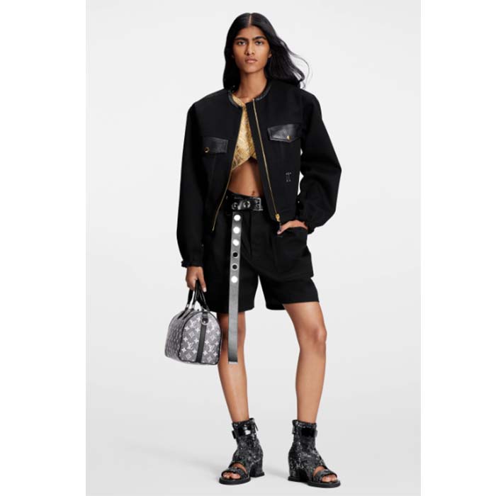 Louis Vuitton LV Women Speedy Bandoulière 25 Handbag Gray Denim Textile Jacquard