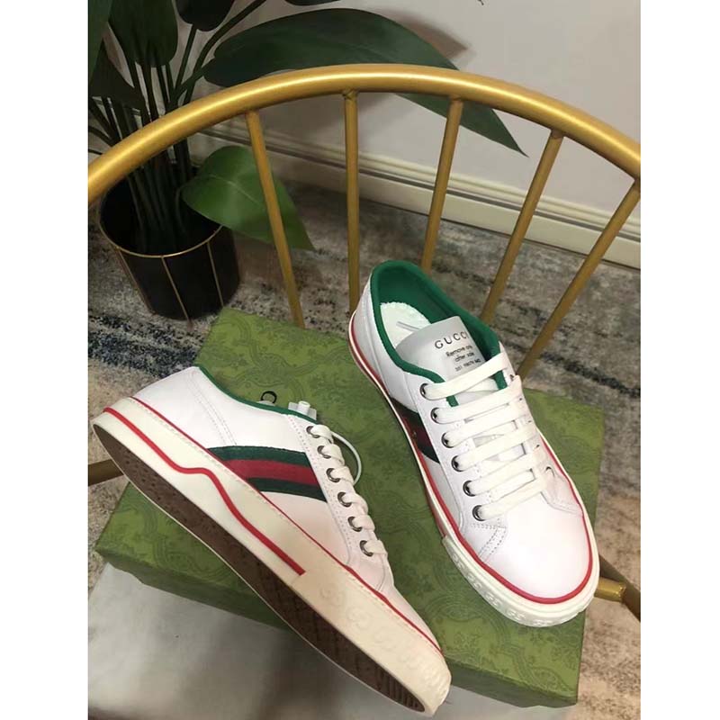 Gucci Unisex Gucci Tennis 1977 Sneaker White Leather Green Red Web Flat