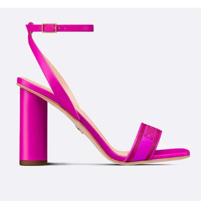 Dior Women CD Dway Heeled Sandal Rani Pink Embroidered Satin Lambskin