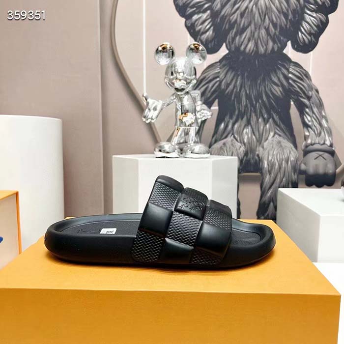 Louis Vuitton LV Unisex Waterfront Mule Black Maxi Damier Rubber Waterproof Rubber