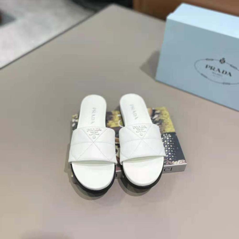 Prada Women Nappa Leather Slides in 20mm Heel-White