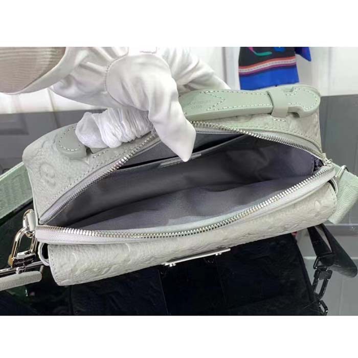 Louis Vuitton LV Unisex S Lock Messenger Mineral Gray Embossed Taurillon Monogram Cowhide Leather