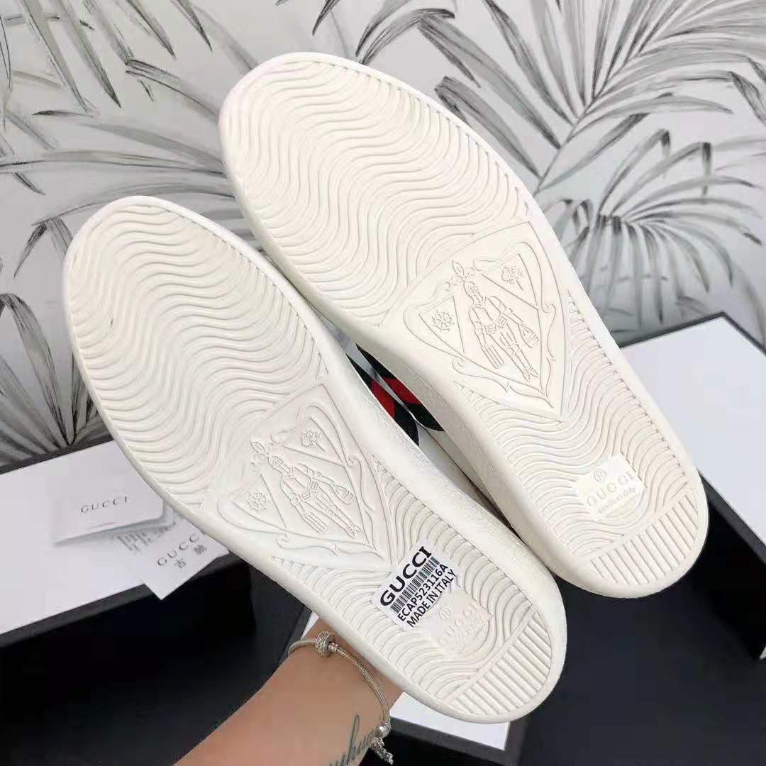 Gucci Unisex Ace Leather Sneaker White Leather with Green Crocodile Detail