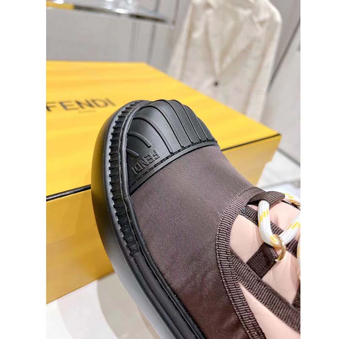 Fendi Women FF Domino Biker Boots Pink Nylon Polyamide Polyester 5 Cm Heel