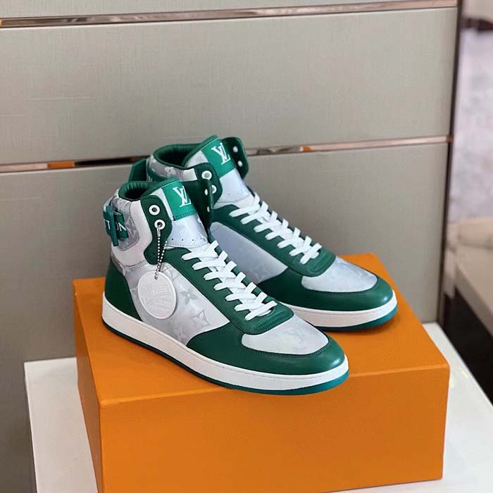 Louis Vuitton LV Unisex Rivoli Sneaker Boot Green Calf Leather Monogram Metallic Canvas