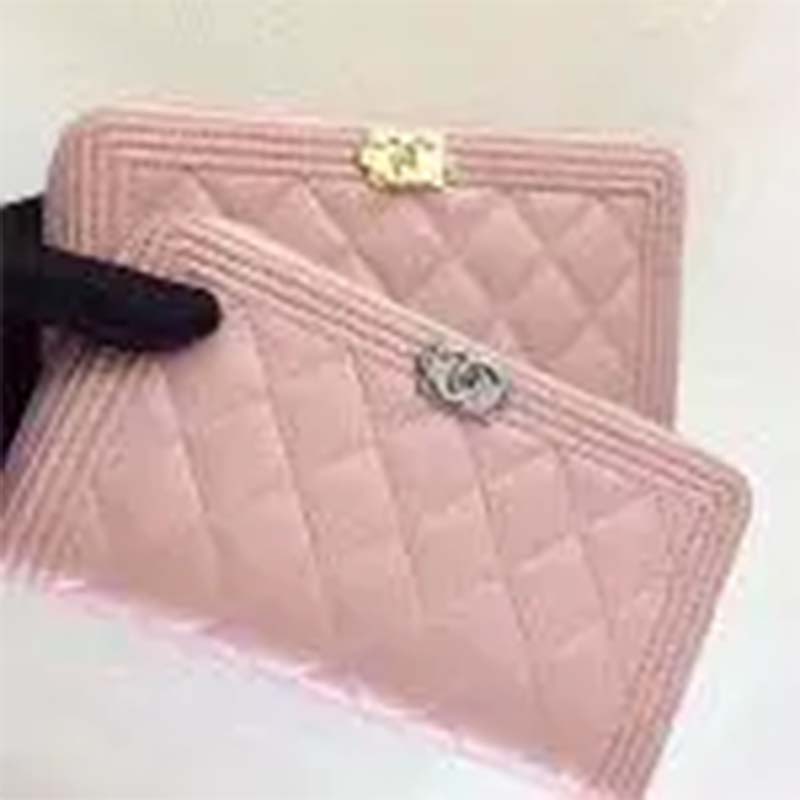 Chanel Women Boy Chanel Pink Long Zipped Wallet Grained Calfskin Leather