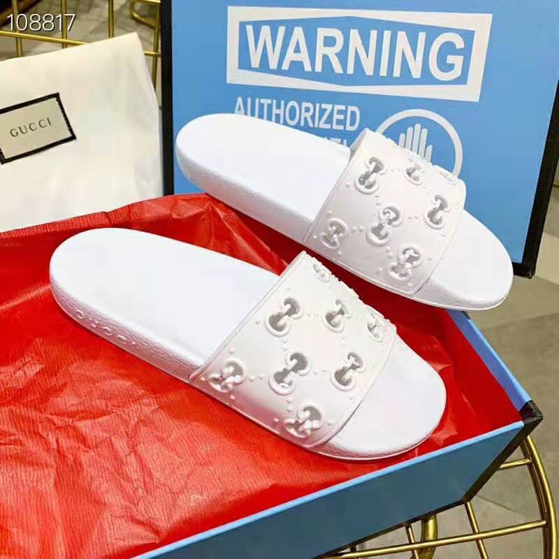 Gucci Women’s Rubber GG Slide Sandal-White