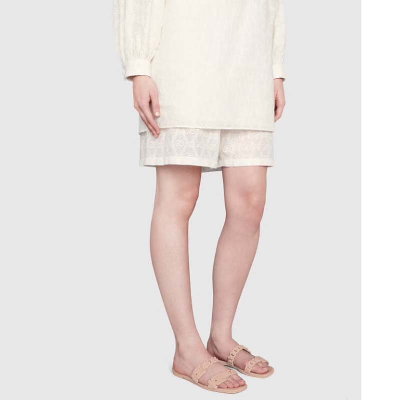 Gucci Women GG Rubber Slide Sandal Light Pink Chain Flat 1.5 Cm Heel