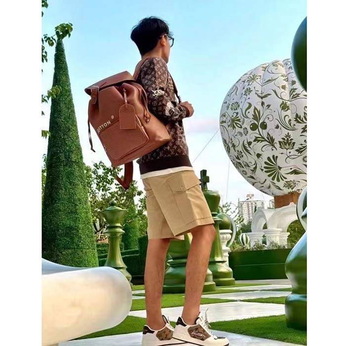 Louis Vuitton LV Unisex Montsouris Backpack Cognac Calf Leather Drawstring Magnetic Closure Handle