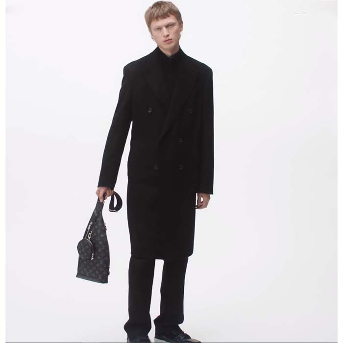 Louis Vuitton LV Unisex Duo Sling Bag Black Monogram Coated Canvas Taiga Cowhide Leather