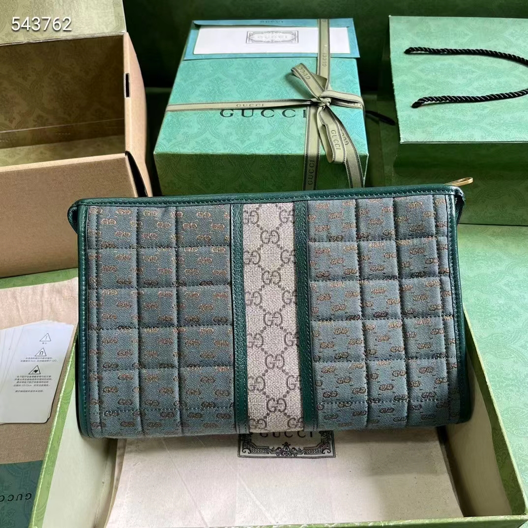 Gucci Unisex Mini GG Canvas Pouch Green Quilted Beige Ebony Supreme
