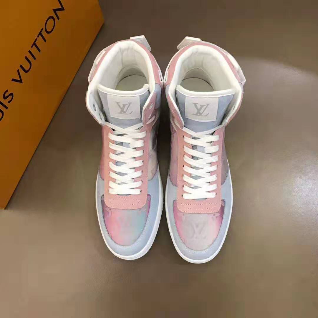 Louis Vuitton LV Unisex Rivoli Sneaker Boot Shoes Blue and Pink