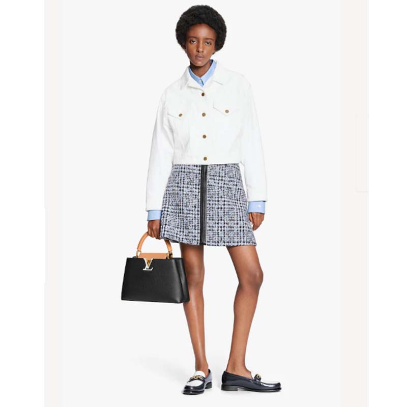 Louis Vuitton LV Women Capucines MM Handbag Black Gold Arizona Taurillon Leather