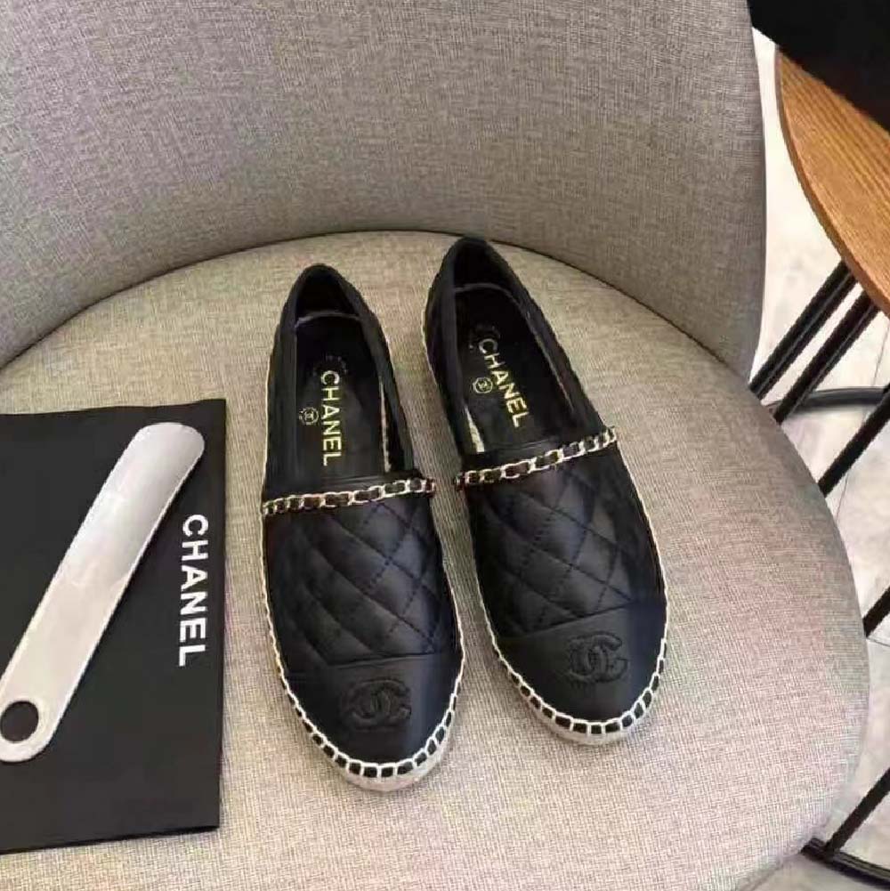 Chanel Women CC Loafer Tweed Calfskin Black Leather Gold Tone Metal