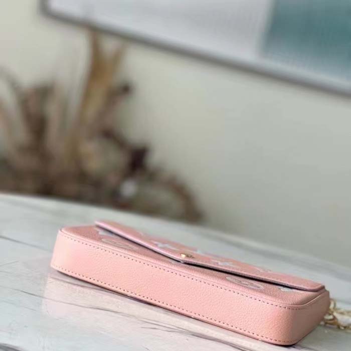 Louis Vuitton LV Women Félicie Pochette Pink Cream Monogram Empreinte Embossed Supple Grained Cowhide