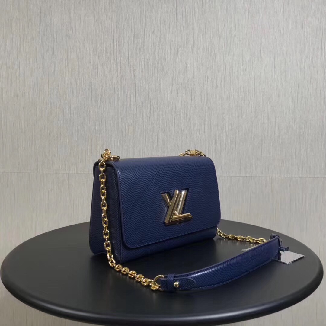 Louis Vuitton LV Women Twist MM Handbag Indigo Blue Epi Grained Cowhide Leather