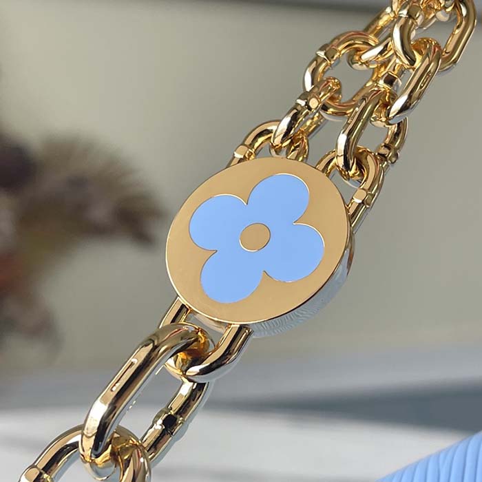 Louis Vuitton LV Women Twist MM Handbag Bleu Nuage Blue Epi Grained Leather