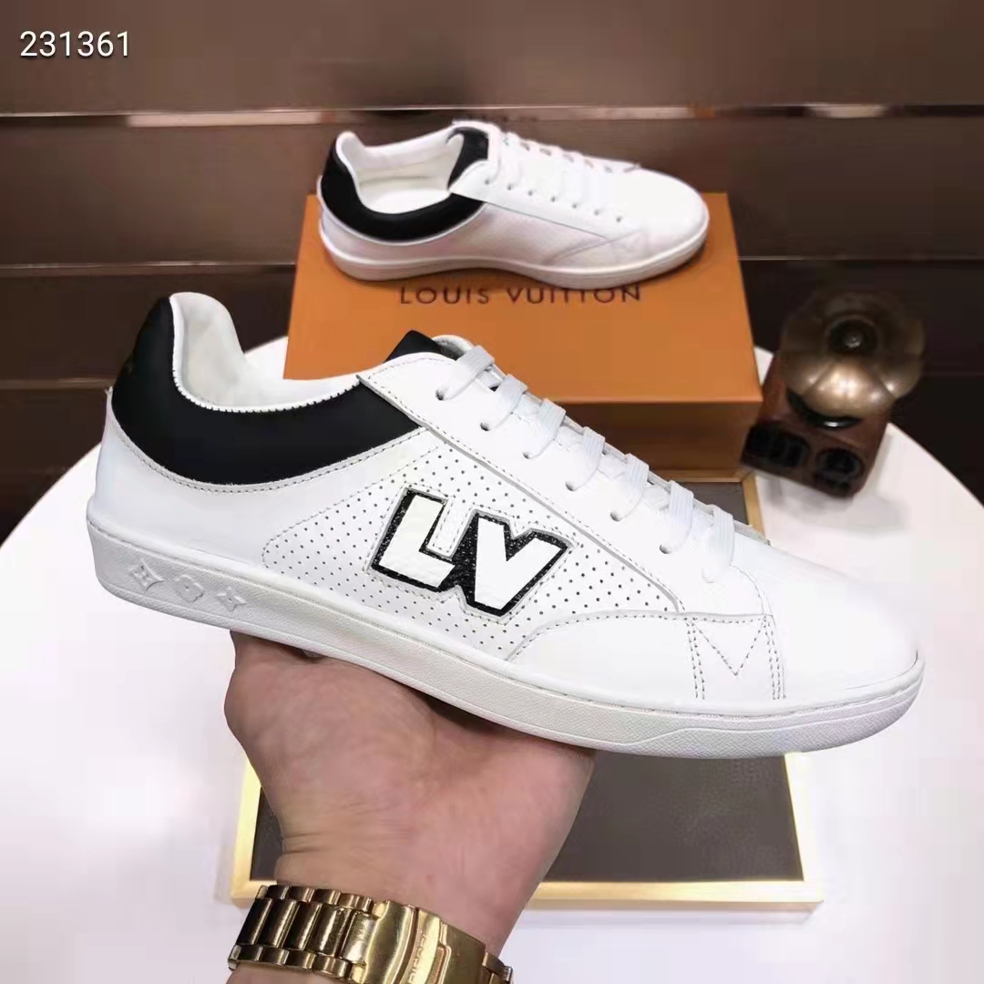 Louis Vuitton LV Unisex Luxembourg Sneaker Black White Perforated Calf Leather