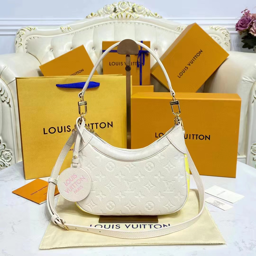 Louis Vuitton LV Women Bagatelle Beige Handbag Printed Embossed Grained Cowhide Leather