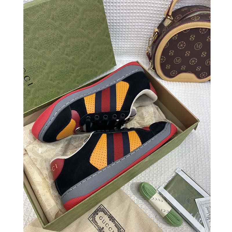 Gucci Unisex Lovelight Screener Sneaker Black Suede Rubber Sole Low 3.3 Cm Heel