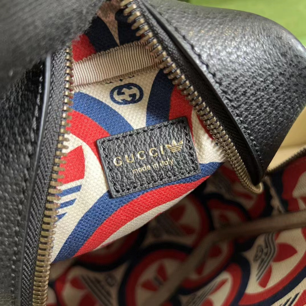 Gucci Unisex Adidas x Gucci Mini Top Handle Bag Black Leather GG Trefoil Print