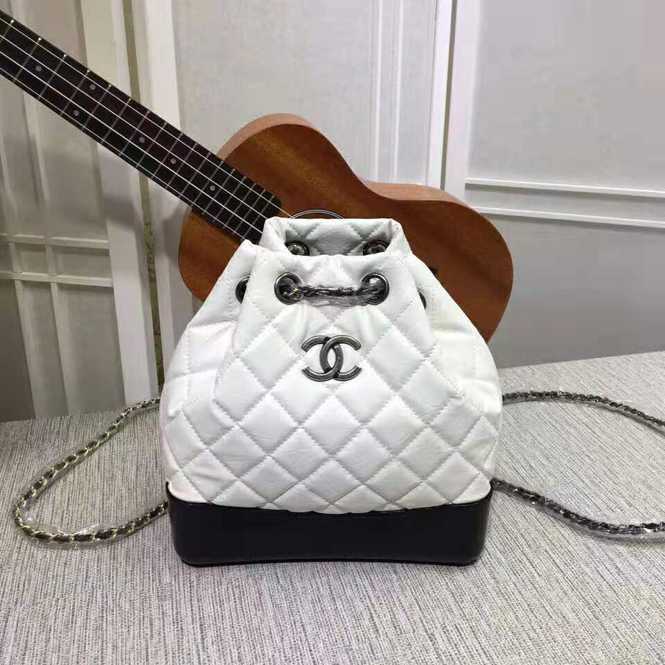 Chanel Women Chanel’s Gabrielle 17 Small Hobo Bag in Calfskin Leather-Black and White