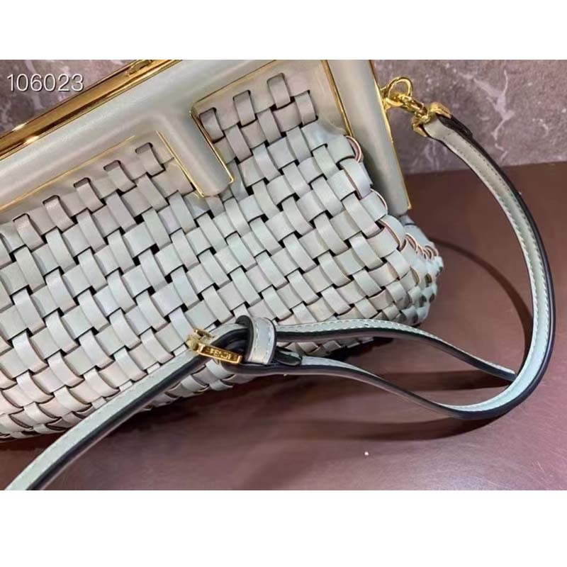 Fendi Women FF First Small Bag Beige Braided Leather Bag