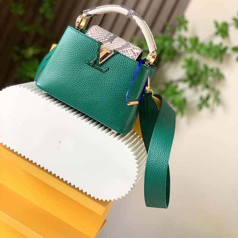 Louis Vuitton LV Women Capucines Mini Handbag Emeraude Green Taurillon Leather Python Skin