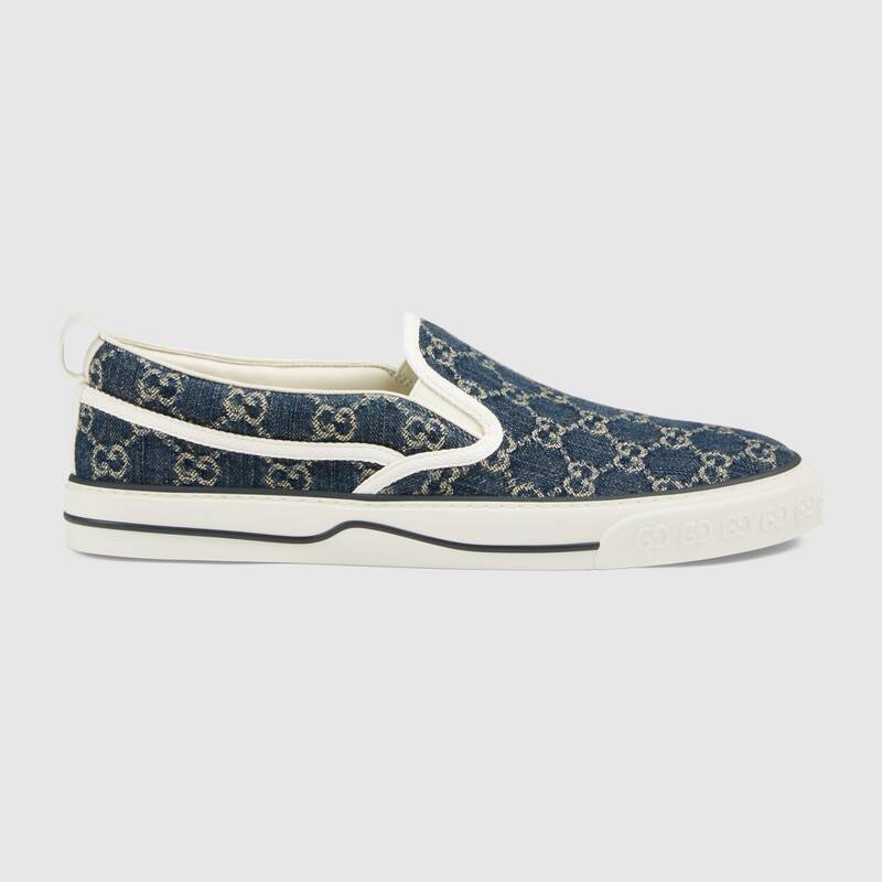 Gucci Unisex  Gucci Tennis 1977 Slip-On Sneaker Eco Washed Organic GG Jacquard Denim