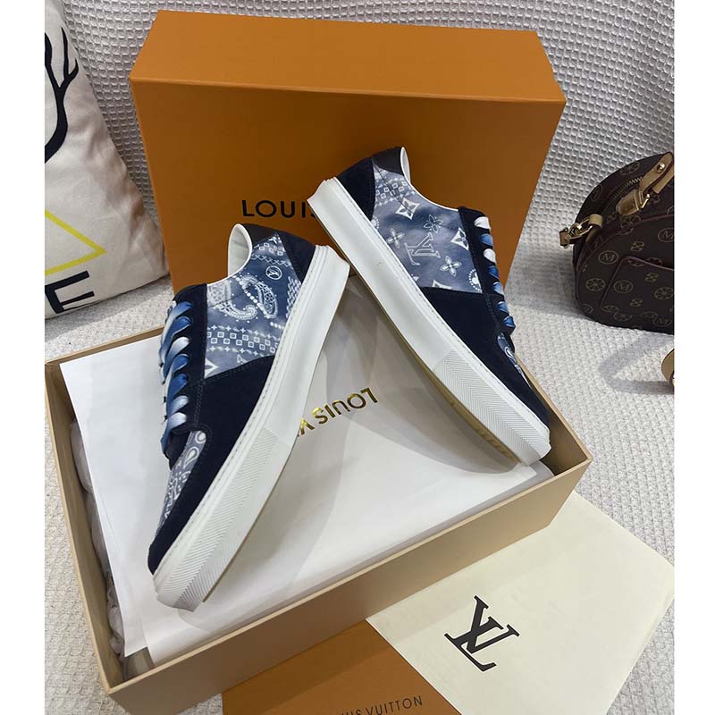 Louis Vuitton Unisex LV Ollie Sneaker Blue Canvas Rubber Outsole Monogram Flowers