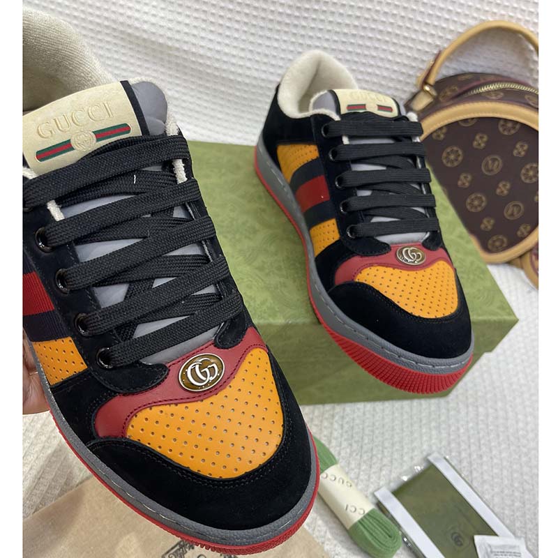 Gucci Unisex Lovelight Screener Sneaker Black Suede Rubber Sole Low 3.3 Cm Heel