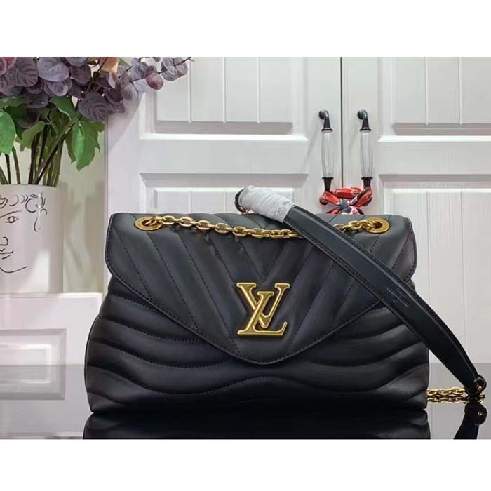 Louis Vuitton LV Women New Wave Chain Bag GM Black Quilted Smooth Calf Leather